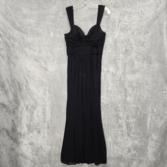 Black Ruched Evening Gown Sweetheart Neckline Maxi Dress Sz 12 Vamp Classic Prom - Picture 7 of 10